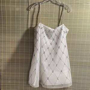 BHLDN by Anthropology White Dress with Silver/Rhinestone Geometric Design